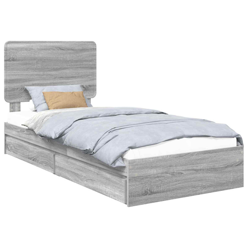  Bed Frame With Drawer Grey Sonoma 100 X 200 Cm Engineered Wood, European Single (90 x 200 cm), Grey Sonoma