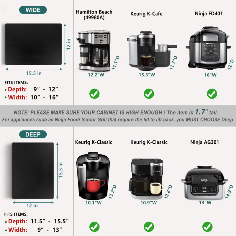Glissière pour appareils électroménagers, plateau coulissant en bois pour cafetière, glissière pour cafetière pour comptoir, plateau roulant pour chariot de cuisine (large noir classique)