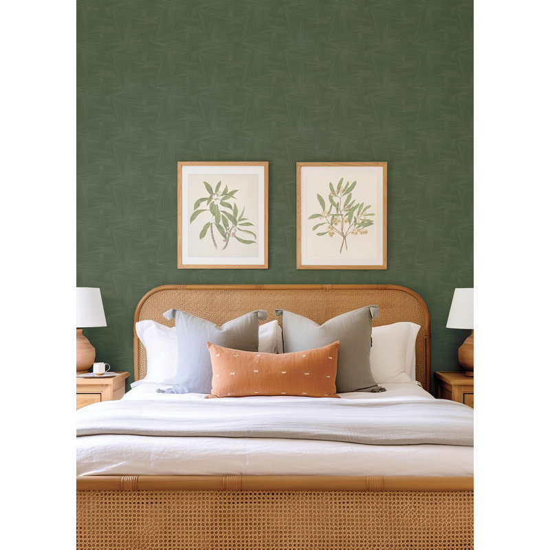 Reid Black Woven Geometric Wallpaper, Evergreen
