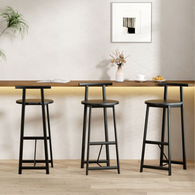 Ensemble de 3 tabourets de bar 27 po H 27 po avec repose-pieds moderne pour comptoir (noir et noir)