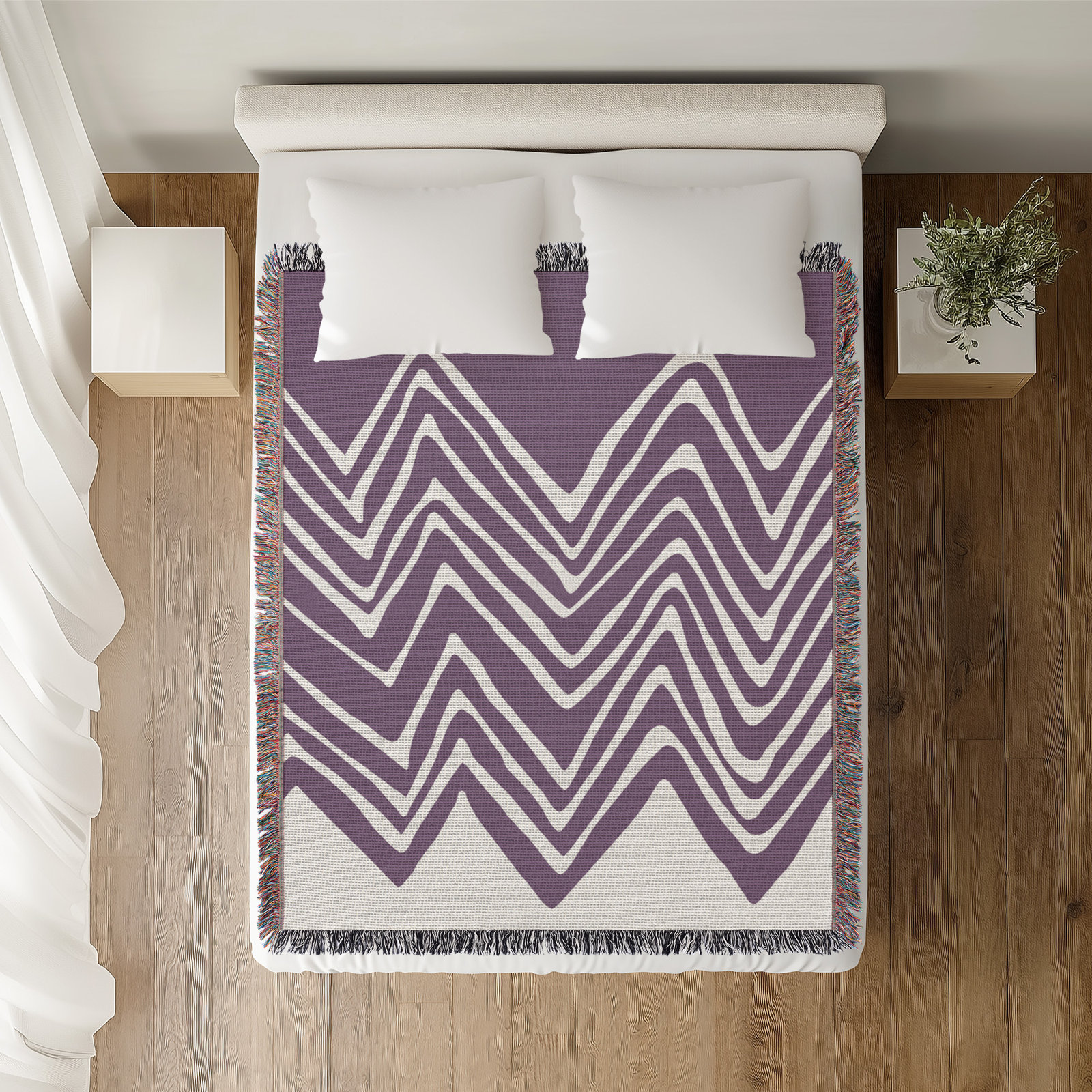 Addai Abstract Triangle Pattern Blanket , 60" H x 60" W (Throw), Purple