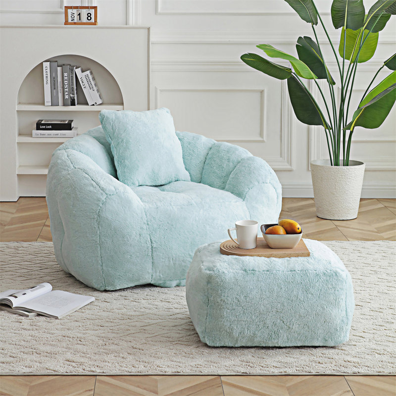 Fauteuil à billes avec repose-pieds, Bleu clair