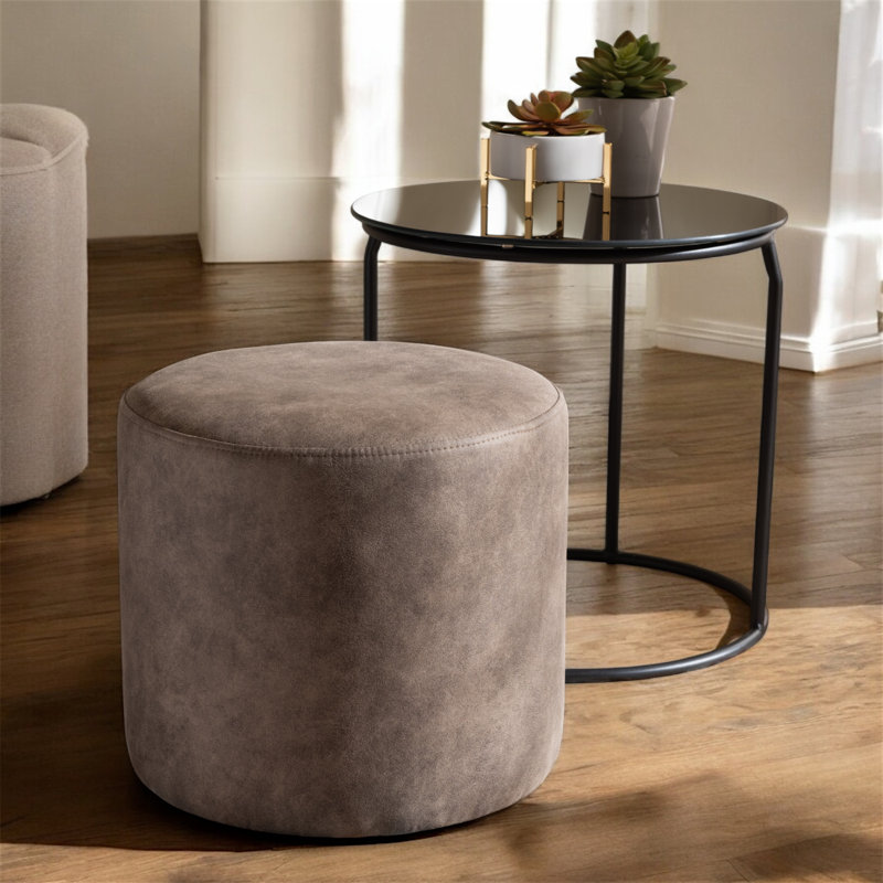 Volt Black and Gray 2-Piece Nesting Table made of metal and glass and Ottoman Set