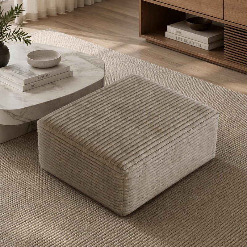 Pouf de canapé, aucun assemblage requis (tissu en velours côtelé duveteux), Chameau