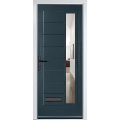 Crystal GRP Front door Monza Right Slate Grey 920mm x 2090mm Open in Right hand Clear Glass