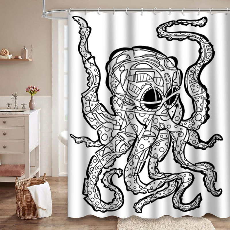 Rideau de douche avec 12 crochets Octopus, L 72 po x l 78 po