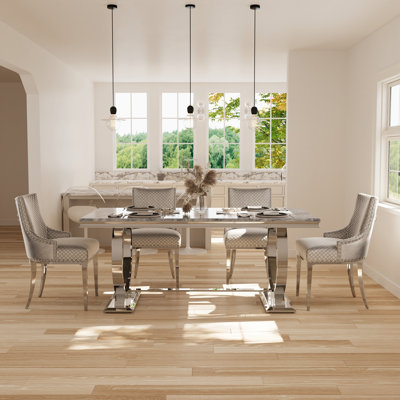 Ensemble de table de salle à manger 5 pièces avec 4 chaises en velours gris