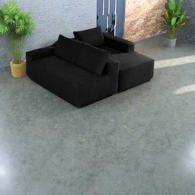Canapé modulaire noir luxueux, velours côtelé moelleux, style moderne pour la maison