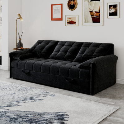 91  Convertible Sofa Couch With Pull Out Couch Bed, Sleeper Sofa Bed  , Apartment, Chenille Fabriccolor:Black