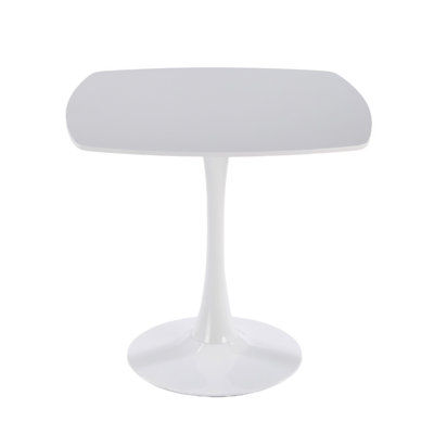 Table tulipe carrée blanche pour 2 à 3 personnes, petite table de salle à manger 24 po avec piédestal en métal, table de cuisine moderne pour petit espace, appartement, bistro, café, bureau et salon, plateau en panneau de fibres à densité moyenne blanc mat
