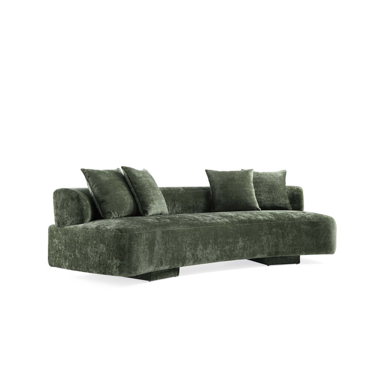 Canapé-lit en bois de pin de style Mid-Century Verandah, H 29,5 po x l 112,2 po x P 44,5 po, Chenille verte Tareena