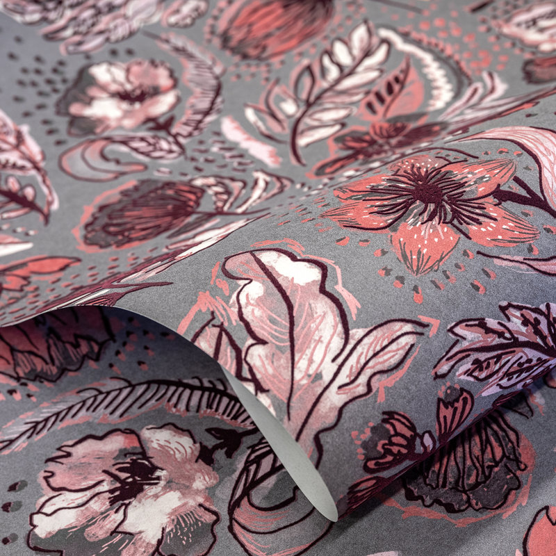 Pepper Embossed Wild Flower Felice Wallpaper Roll, Pink