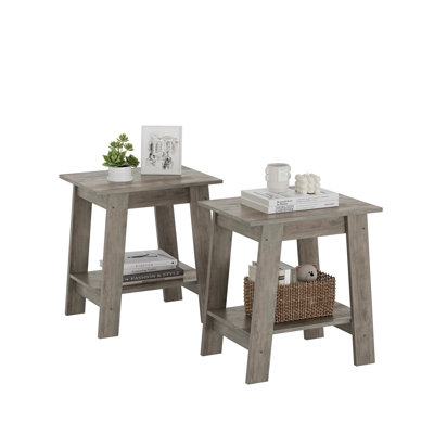 End Table, Small Side Table, Set Of 2 Nightstand With 2-Tier Storage Shelf, Wood Bedside Table
