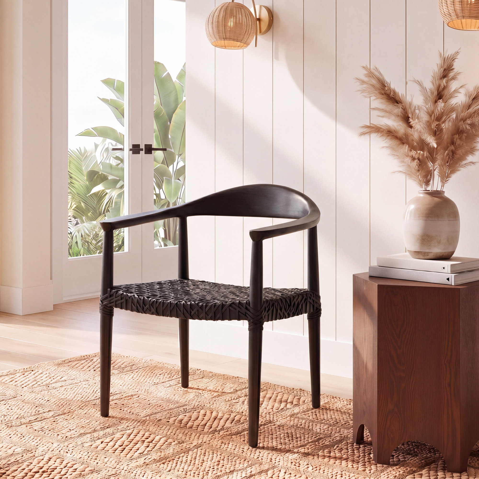 Kazbah Leather Arm Chair, Black