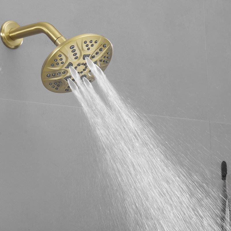 Ensemble de garniture de robinet de douche à une poignée et 6 jets avec valve et pomme de douche filtrée 1,8 GPM, Or brossé