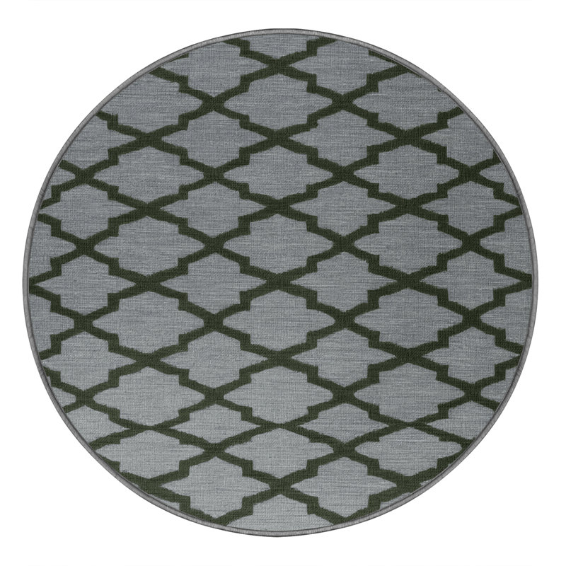 Machine Washable Trellis Grey Area Rug, Round 3'