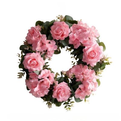 Anneaux de bougie rose avec ensembles de bougies sans flamme - 4 pièces de fleurs artificielles Eucalyptus, centre de table, piliers de bougeoir, couronnes pour décoration de fête de mariage