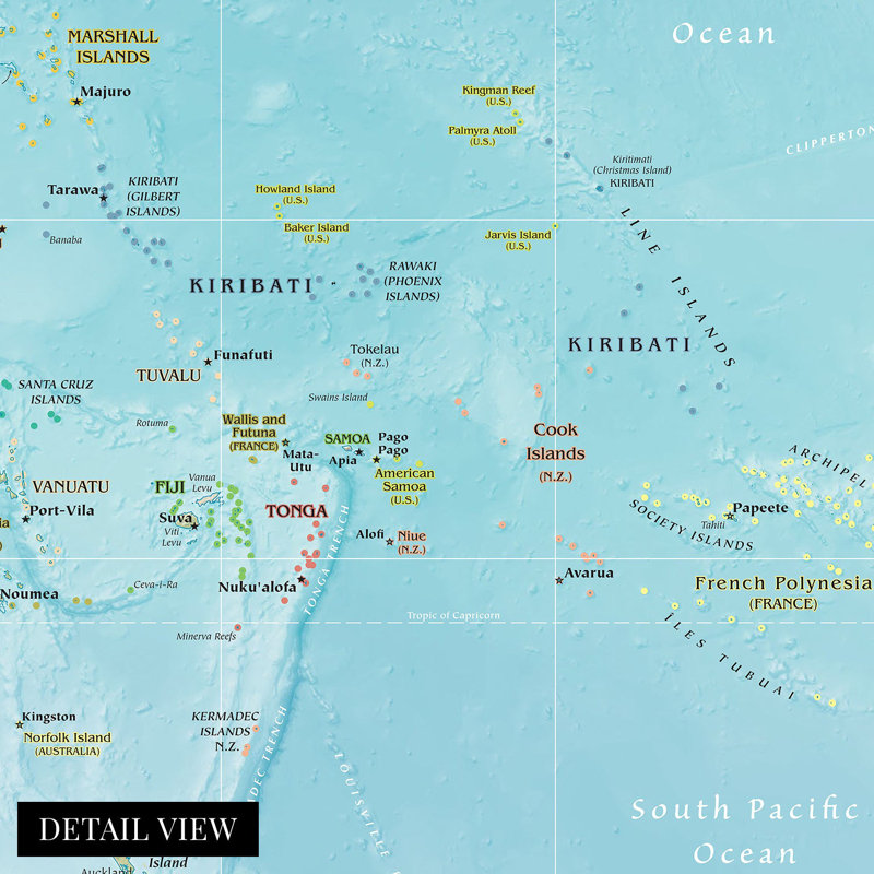 Carte de l'Océanie 2021 sur papier, H 18 po x l 24 po