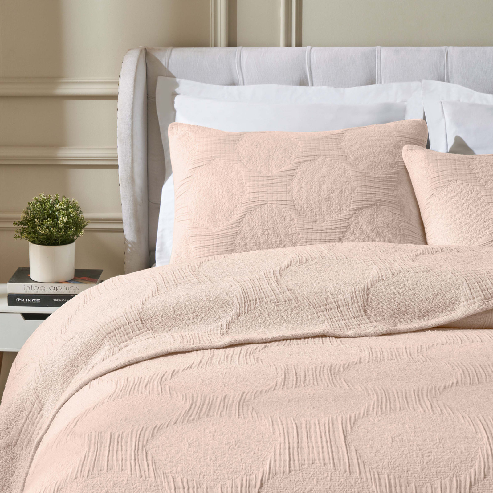 Cotton Coverlet Set, Blush, King Coverlet