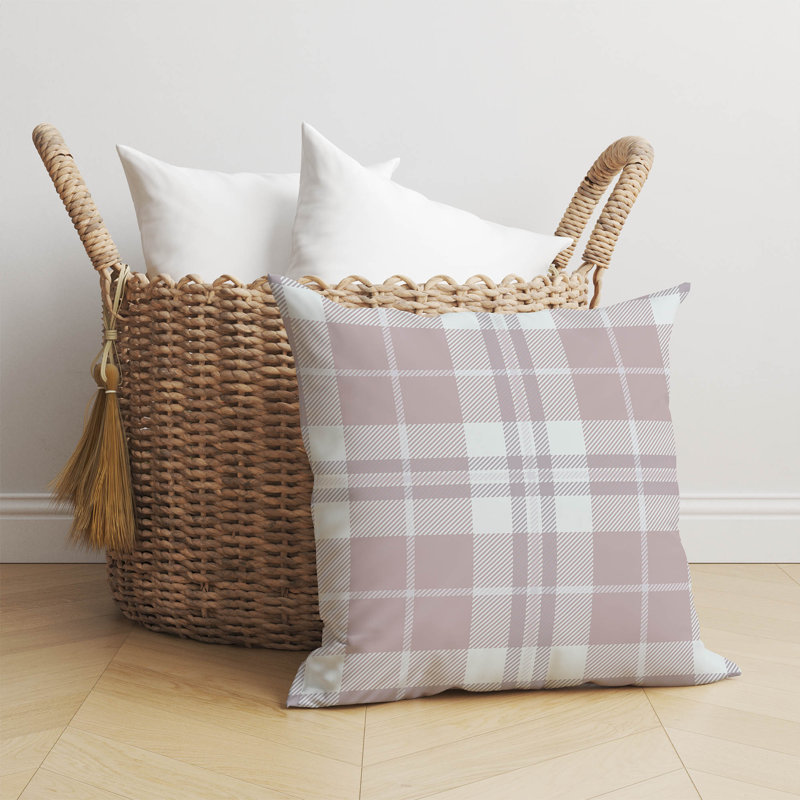 Coussin Tartan, H 20 po x l 20 po, Rose