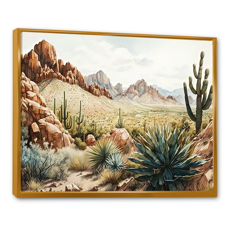 Arizona Desert IV - art mural occidental, H 12 po x l 20 po x P 1 po, Toile avec cadre flottant or
