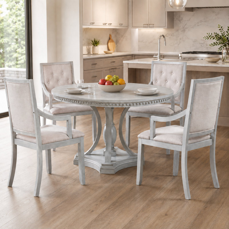 Bowlds Retro 5-piece Dining Set Extendable Round Table and 4 Chairs,Round Table Top with Leaf,dining table set,dining room set