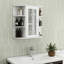 Armoire à miroir blanche pour salle de bain - 6 tablettes ouvertes, 3 tablettes réglables, peintes, style moderne, fixation murale