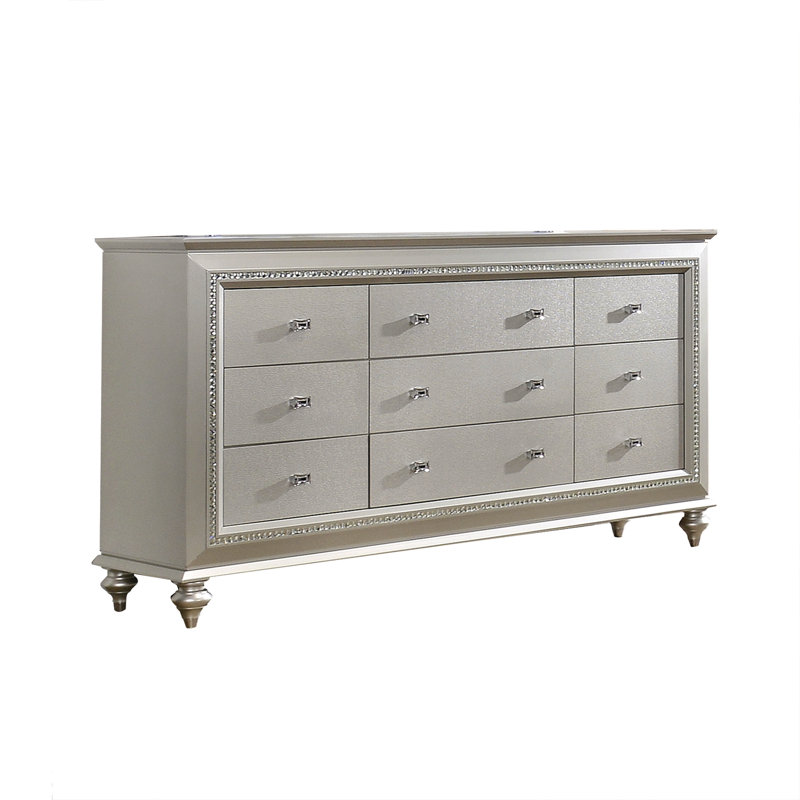 Woodlynne 9 Drawer 66" W Dresser, Champagne/Ivory