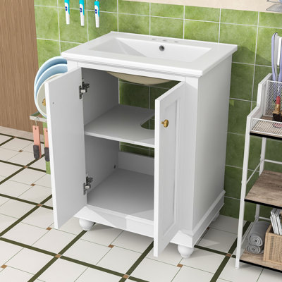 Meuble-lavabo de salle de bain avec lavabo en céramique et tablette réglable