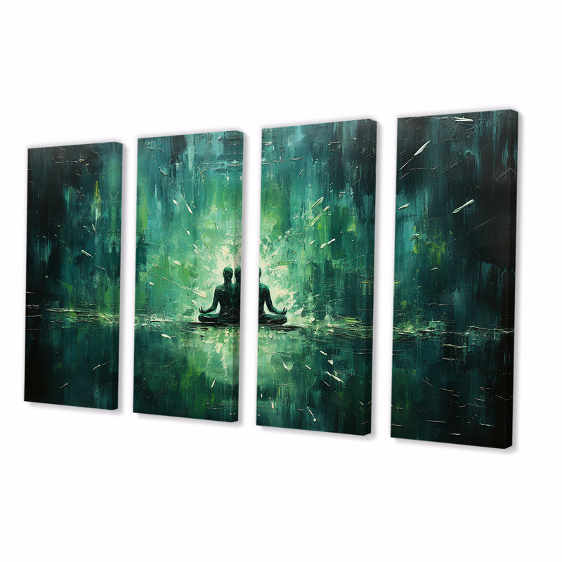 «Green Yoga Bliss II», art mural sur toile 4 pièces, H 28 po x l 48 po