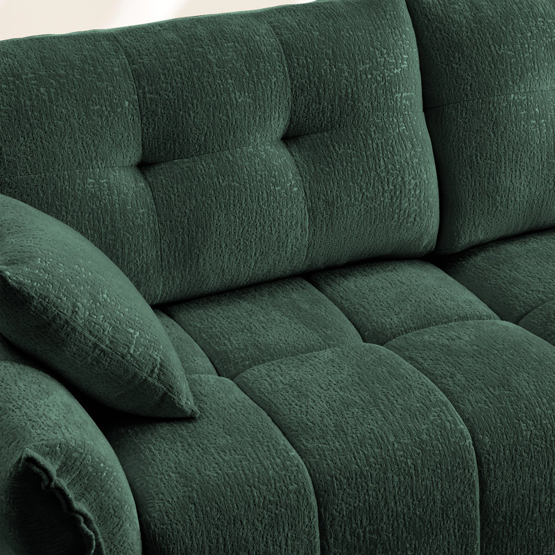 Chenille Fabric Upholstery Sofa with Ottoman, Green, 35" H x 110" W x 33" D