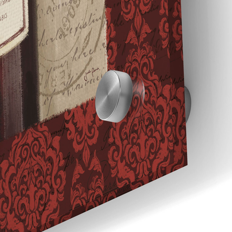 Art mural en verre épique «Wine In Paris 1 Damask Border» par Janelle Penner, H 24 po x l 36 po x P 0,2 po