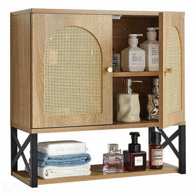 Armoire murale de salle de bain, avec 2 portes et tablette réglable, armoire de rangement à suspendre au-dessus de la toilette, organisateur mural avec tablettes et cloison ouverte pour la salle de lavage