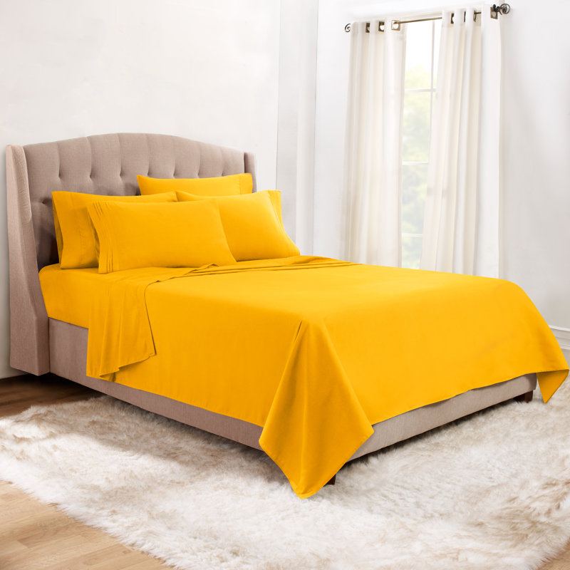 Microfiber Sheet Set, Yellow, Full Sheet Set + 1 Fitted Sheet + 4 Pillowcases