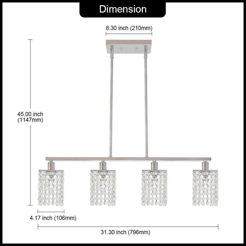 Luminaire suspendu linéaire à 4 lumières pour îlot de cuisine Makenzie, Chrome