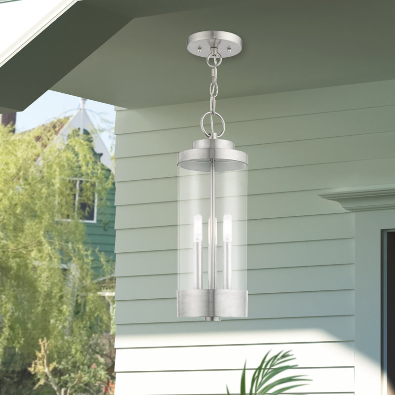 Luminaire suspendu d'extérieur à 3 ampoules Binghamton H 20,25 po, Nickel brossé