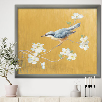 « gold oiseau on florals ii », reproduction d’image sur toile