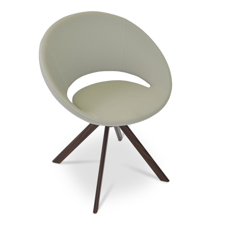 Crescent Metal Solid Back Dining Chair, Walnut, Beige Faux Leather