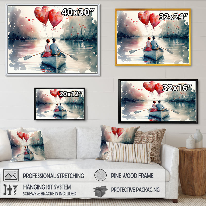 Couple d'amoureux qui passe du temps à l'extérieur III - Peinture sur toile, H 24 po x l 32 po x P 1 po, Cadre flottant noir