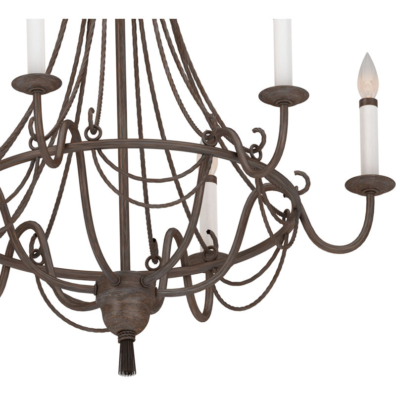Kuta 6-Light Indoor Prairie Rock Tasseled Rope Hanging Candelabra Chandelier
