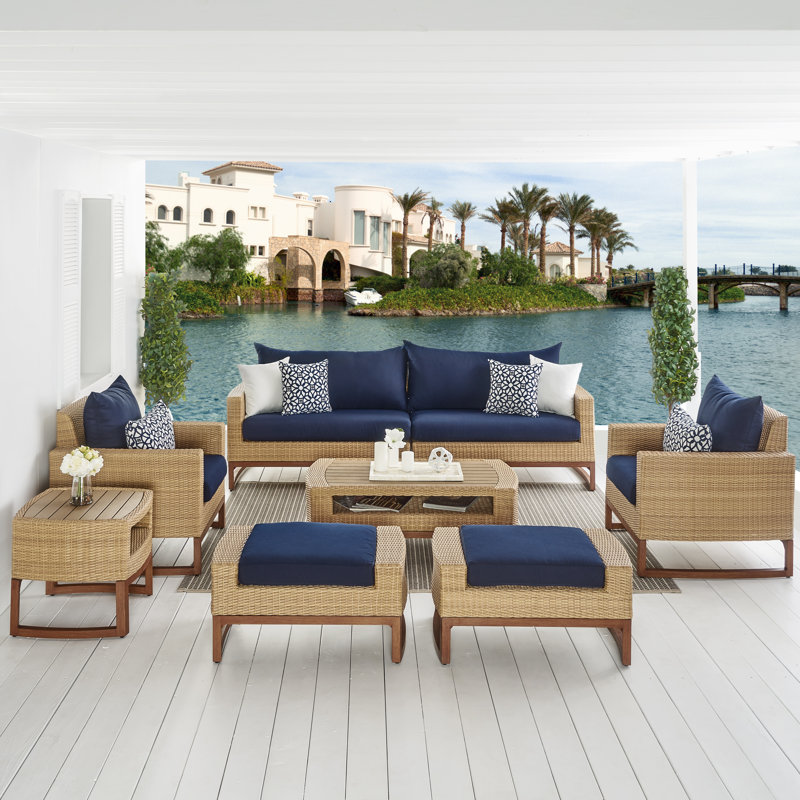 Tullio 5 - Person Patio Conversation Set with Sunbrella® Cushions, Canvas Navy Sunbrella® Canvas