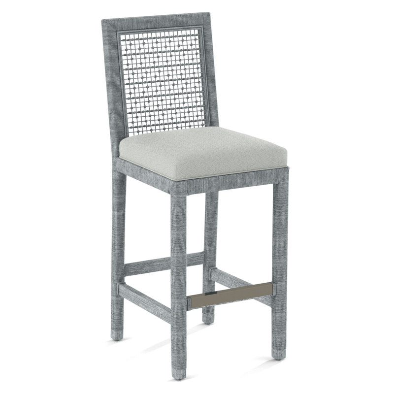 Pine Isle Upholstered Stool, Gray Sugar Performance, Nickel