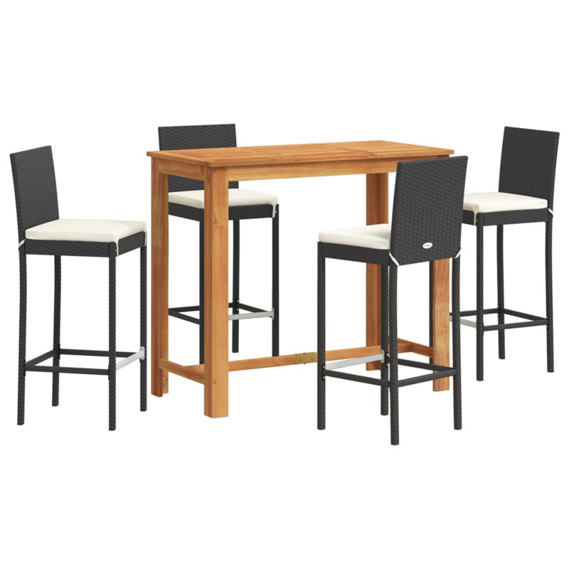 Arlmont & Co. 5 Piece Patio Bar Set Black Solid Wood Acacia And Poly Rattan
