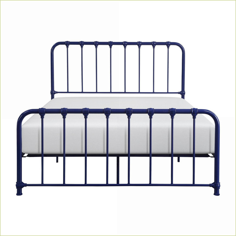 Base de lit plateforme double en métal - Finition bleue, aucun sommier nécessaire, livrée dans une seule boîte