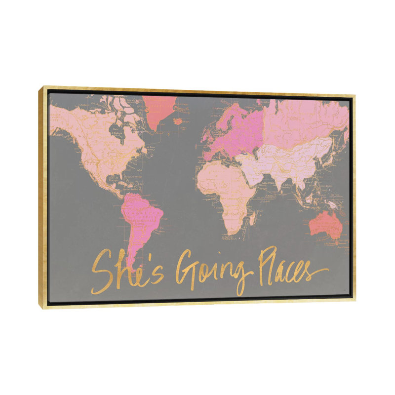 Impression d’art graphique, "it’s going places" par Elizabeth Medley, H 32 po x l 48 po x P 1,5 po, Toile encadrée d'or