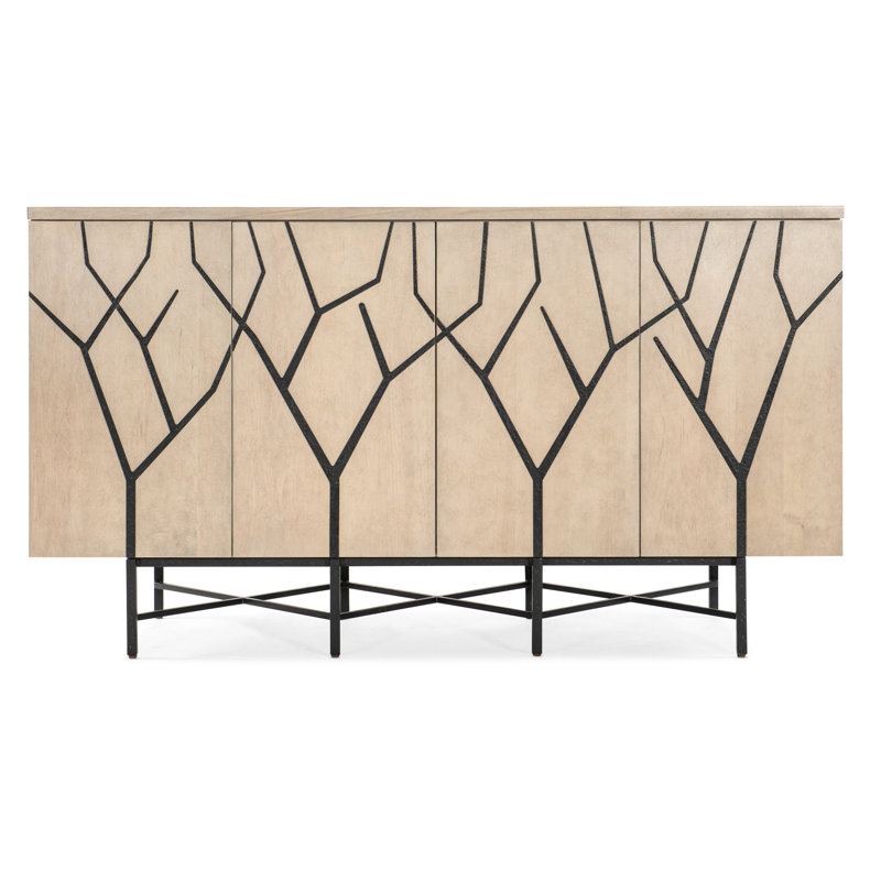 Beige and Black Transitional Media Console with Cabinet
