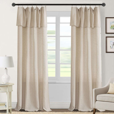 Linen Curtains for Living Room Neutral Modern Farmhouse Window Privacy Linen Fabric Drapes for Farmhouse Window Treatment Panels with Valance,2 Panels