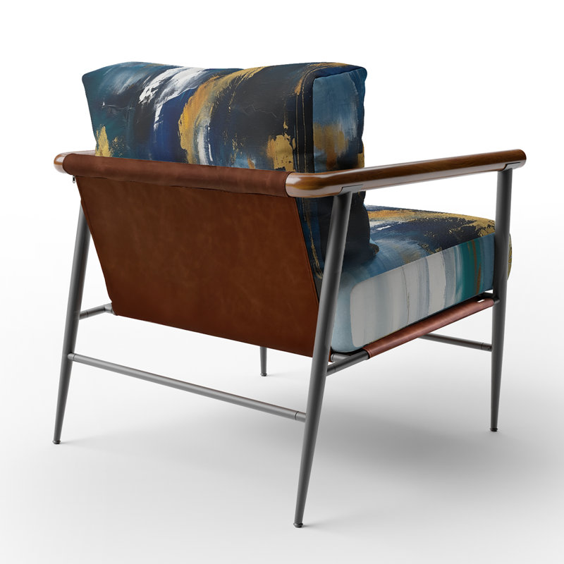 Feeling Spirit Abstract In Nova Blue And Gold - Upholstered Contemporary Arm Chair, Abstract Art Accent Chair, Black