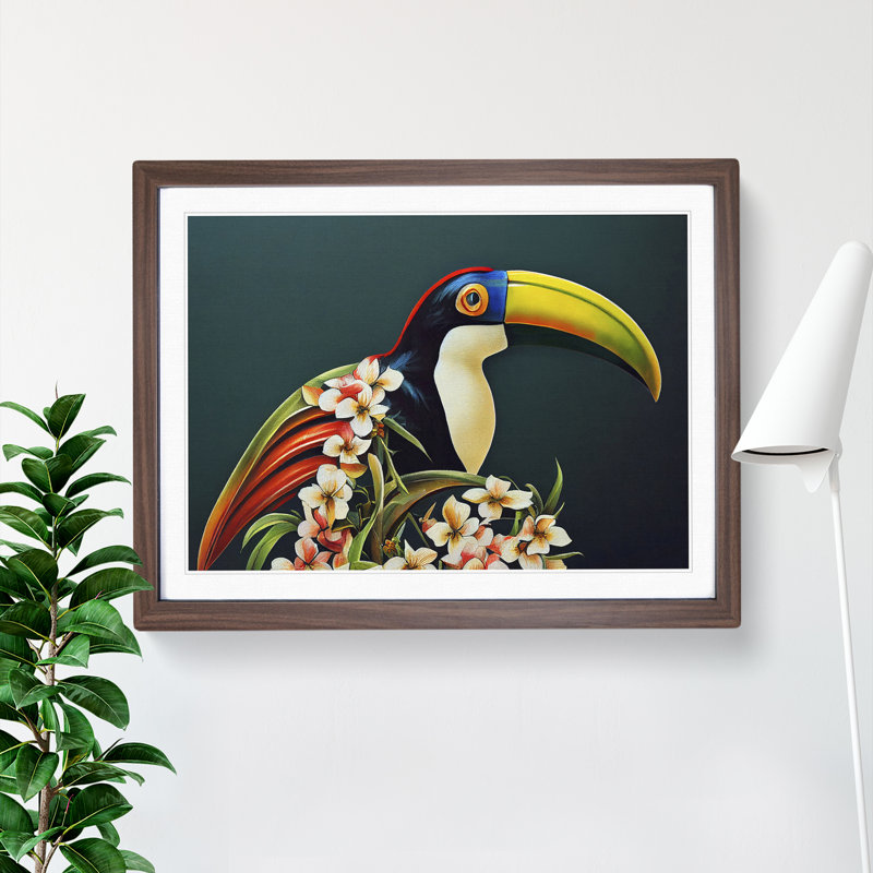 Tremendous Toucan Bird 1 Piece Single Picture Frame Wall Art, 46cm H x 64cm W x 2cm D, Walnut