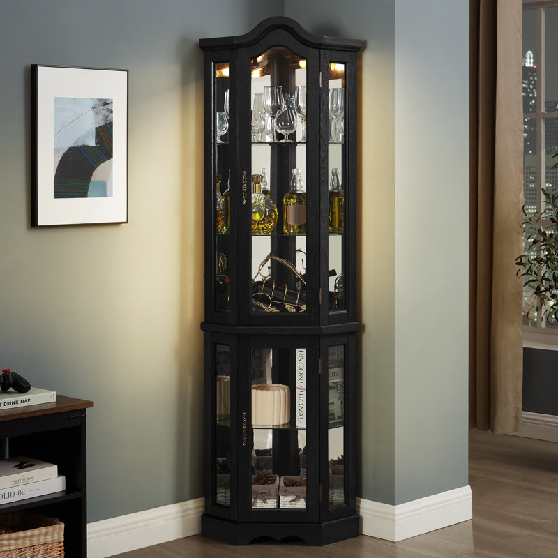 Vitrine de coin noire éclairée, Noir